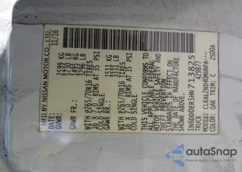 2017 Nissan Frontier Sv из США, поврежденный, VIN 1N6DD0ER5HN713825